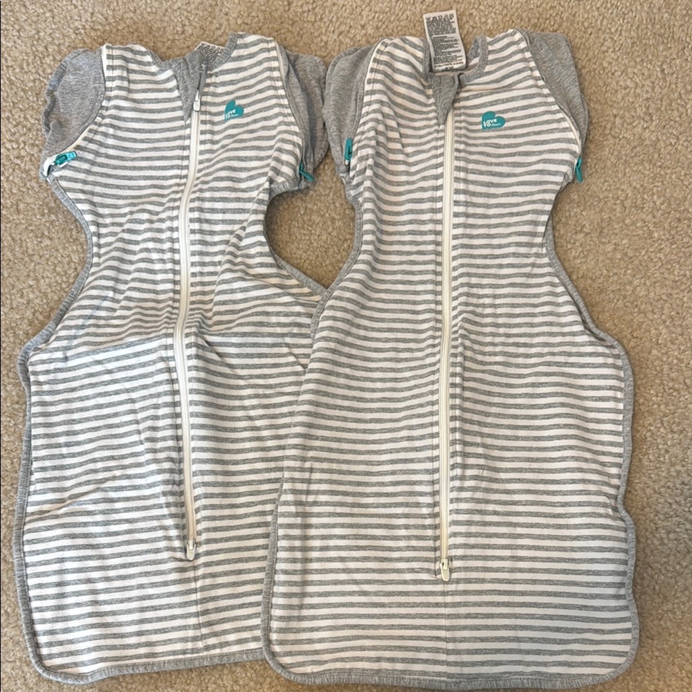 Love to Dream Gray Striped swaddle up transition bags (2) with zip arms